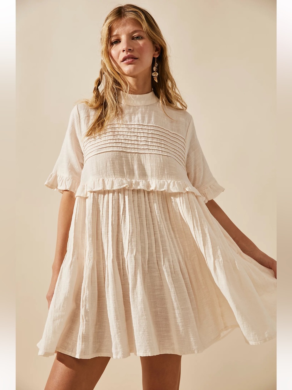 Free People Cream Baby Doll Mini Dress
